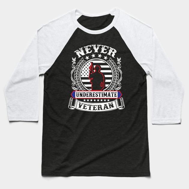 Never Underestimate Veteran Baseball T-Shirt by SinBle